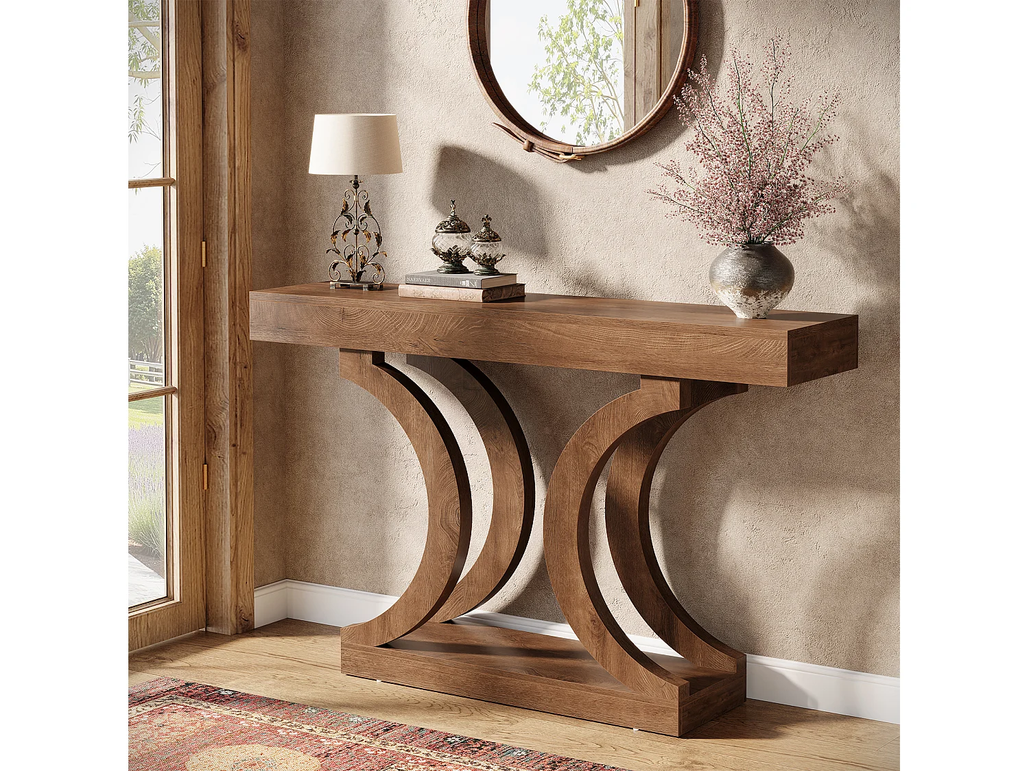 Console de style campagnard pour entrée, table d'appoint étroite de 110 cm à placer derrière le canapé, avec pieds incurvés