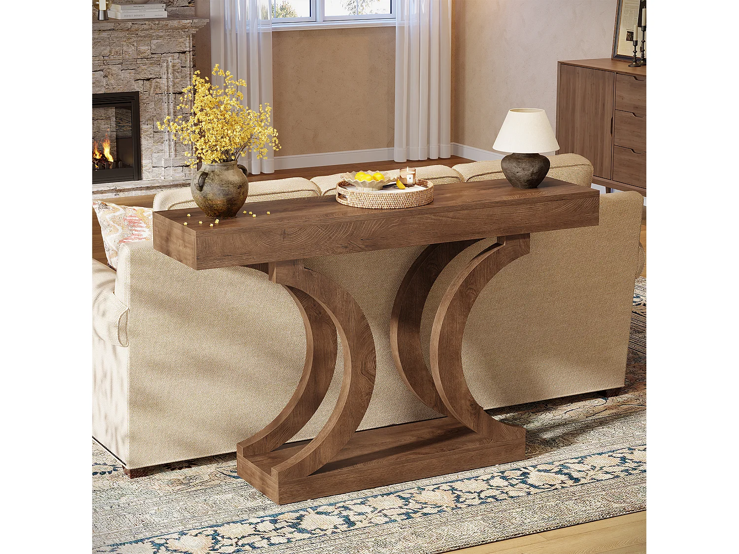 Console de style campagnard pour entrée, table d'appoint étroite de 110 cm à placer derrière le canapé, avec pieds incurvés