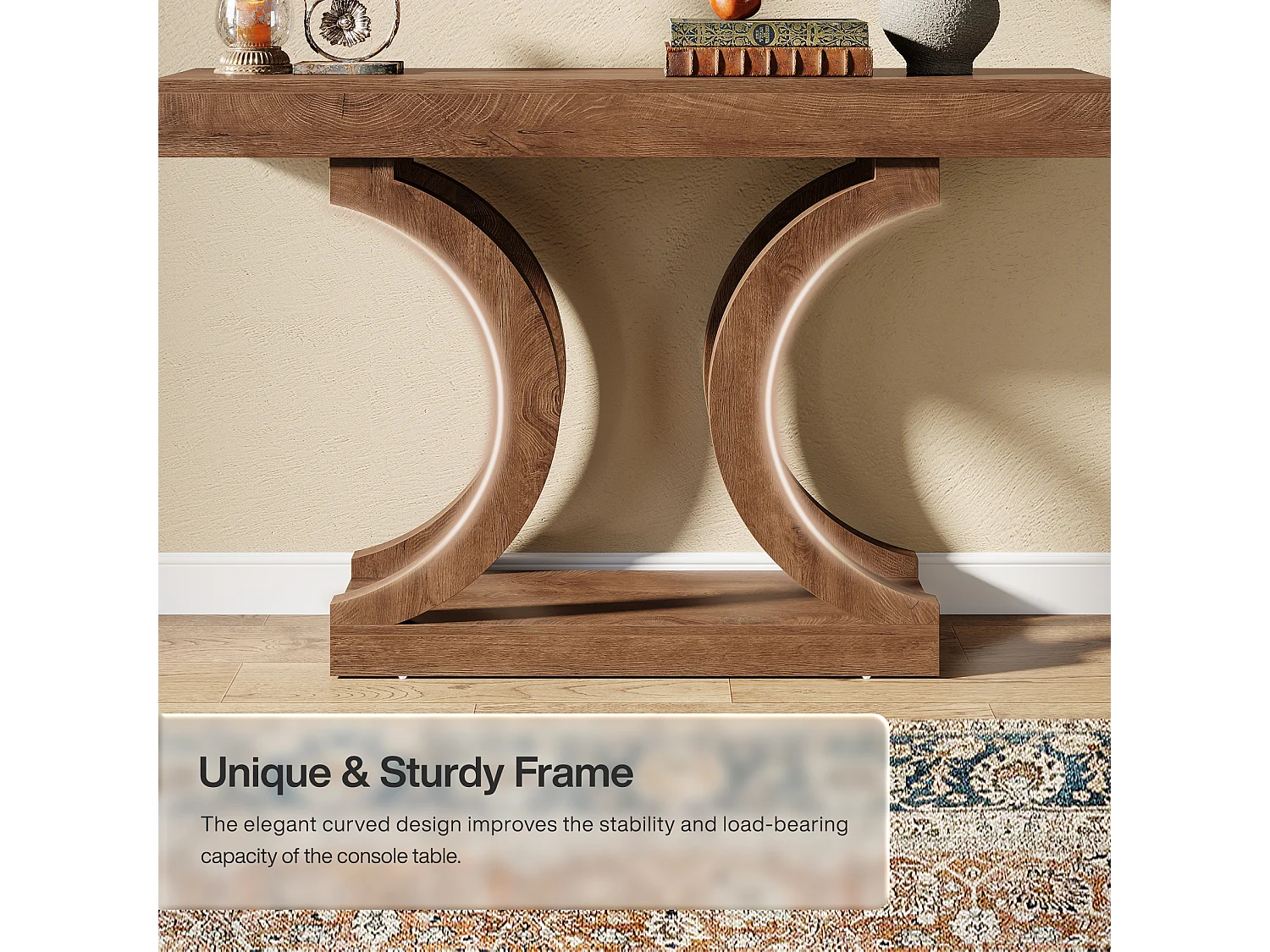 Console de style campagnard pour entrée, table d'appoint étroite de 110 cm à placer derrière le canapé, avec pieds incurvés