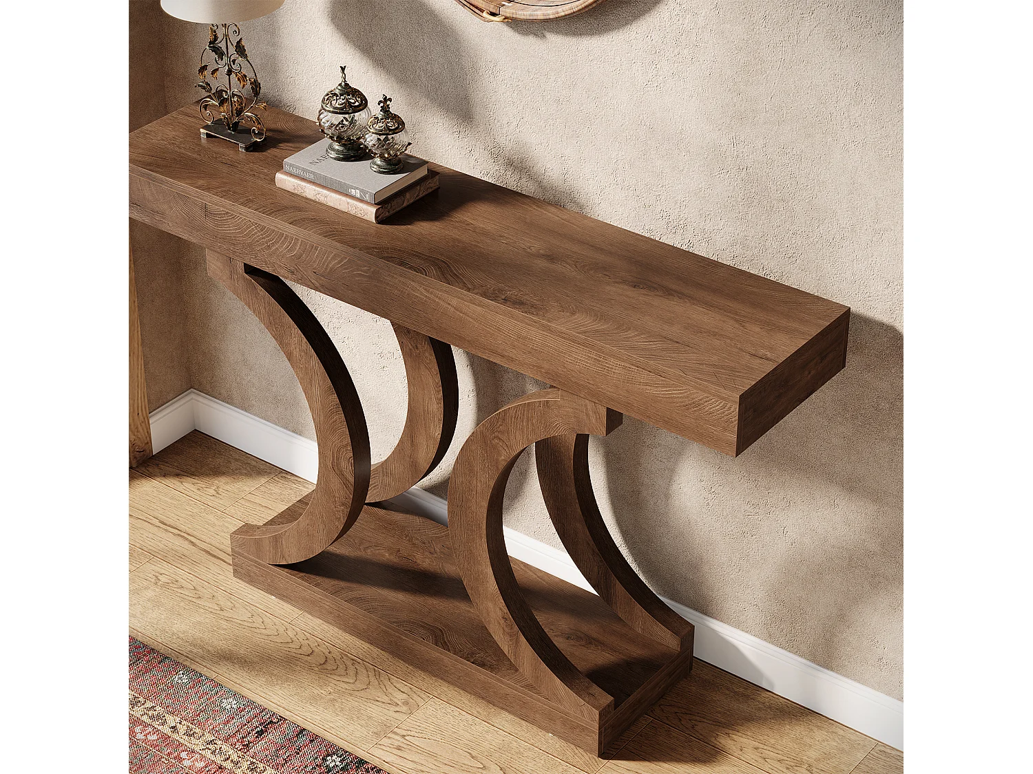 Console de style campagnard pour entrée, table d'appoint étroite de 110 cm à placer derrière le canapé, avec pieds incurvés