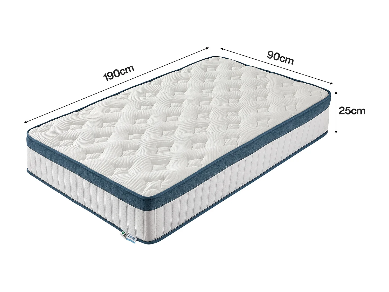 Materac 90 x 190 cm, wysokość 25 cm, materac sprężynowy kieszeniowy, średnia twardość H3, materac sprężynowy z pianką z pamięcią kształtu w żelu
