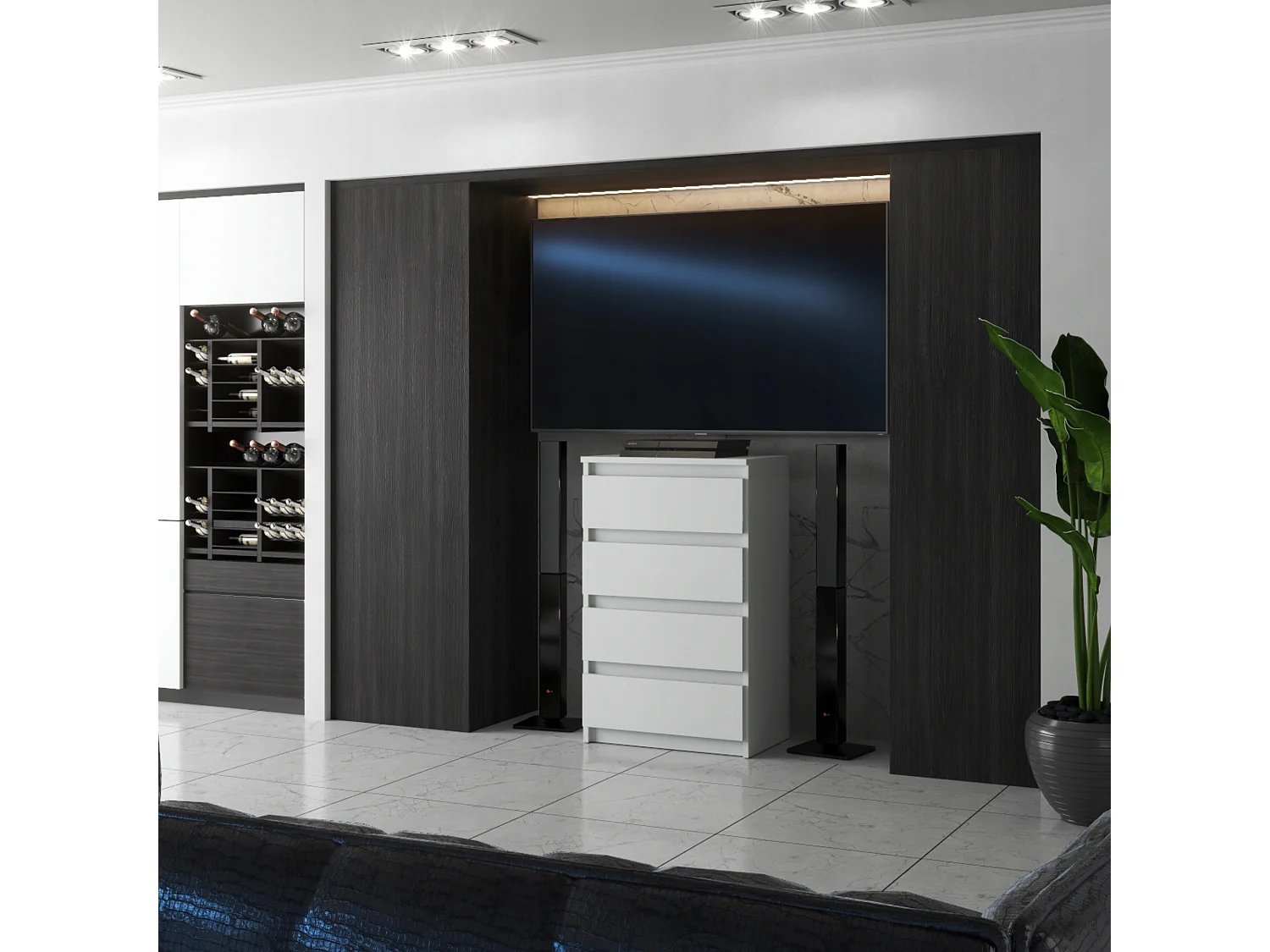 Set de Meuble de Rangement – Armoire 90 cm + Commode 4 Tiroirs 60cm  – Blanc – Moderne et Pratique