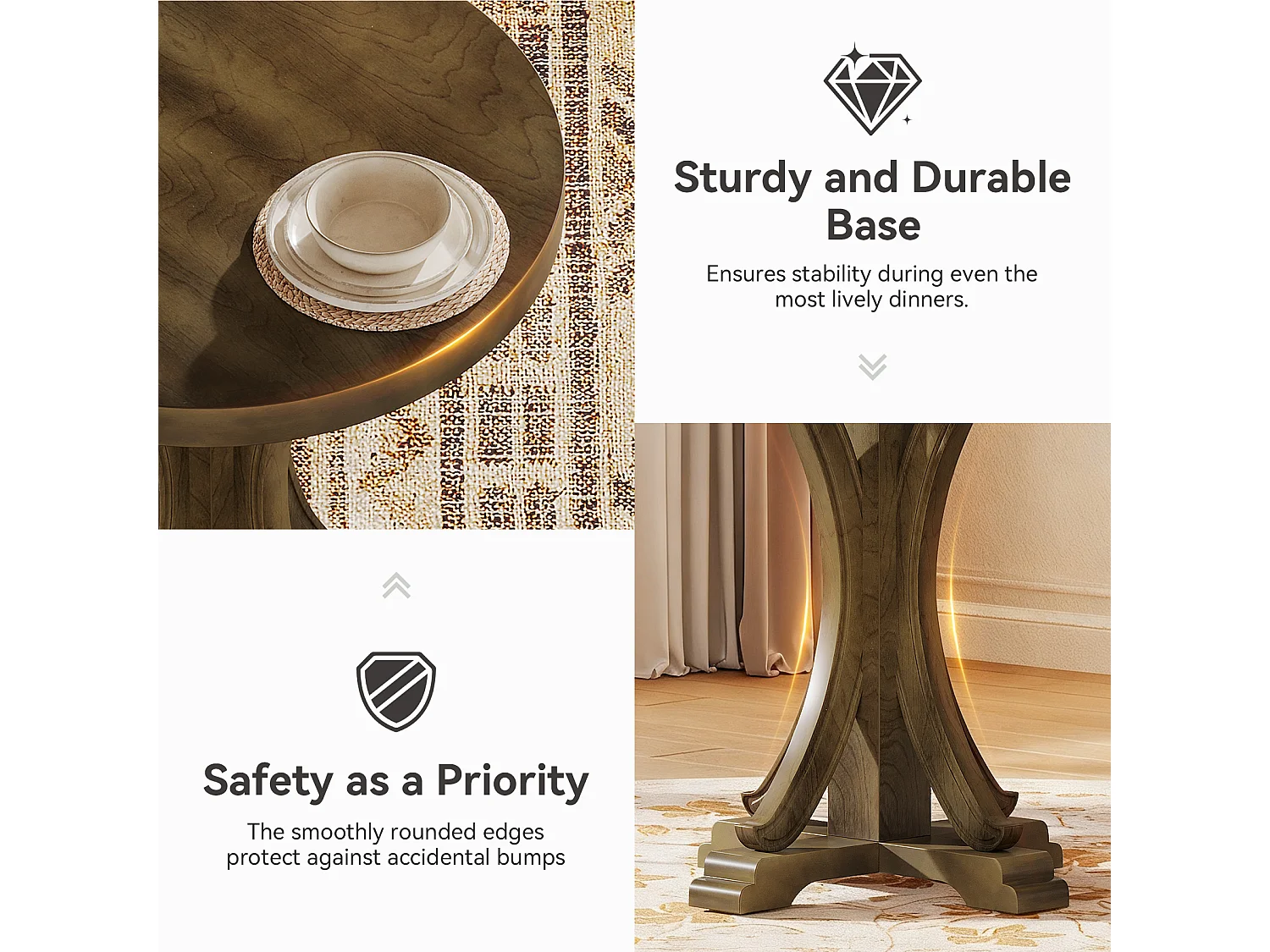 Table de salle à manger ronde pour 2 personnes, table de bistro rétro avec pieds en sapin massif