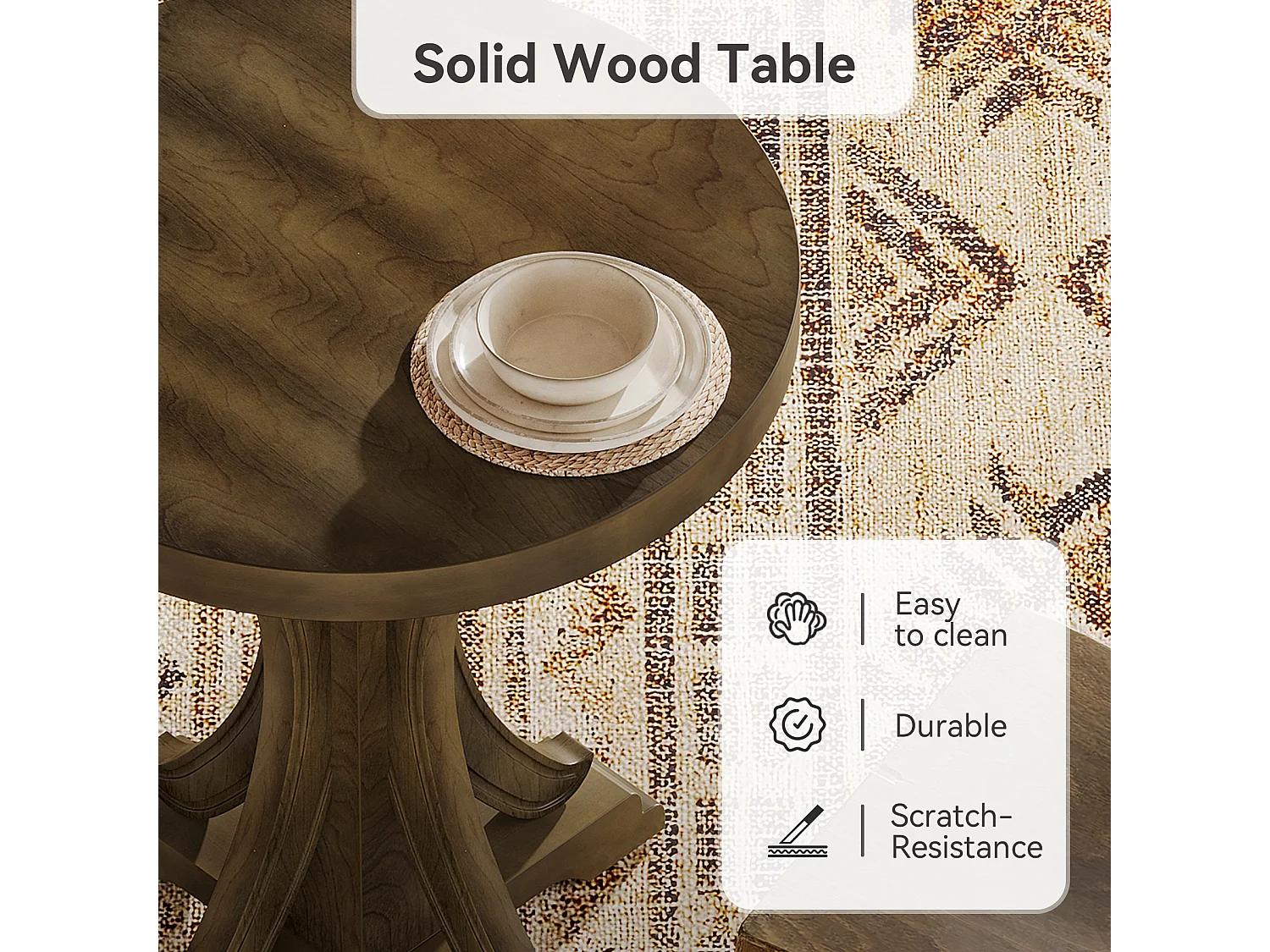 Table de salle à manger ronde pour 2 personnes, table de bistro rétro avec pieds en sapin massif