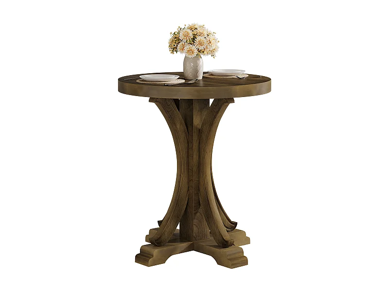 Table de salle à manger ronde pour 2 personnes, table de bistro rétro avec pieds en sapin massif