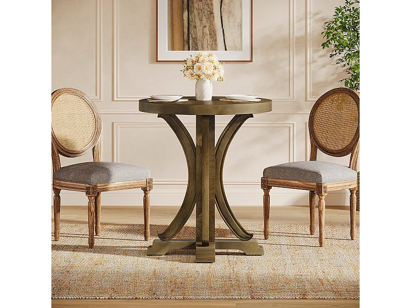 Okrągły stół jadalny dla 2 osób, stół bistro w stylu retro z nogami z litego drewna jodłowego