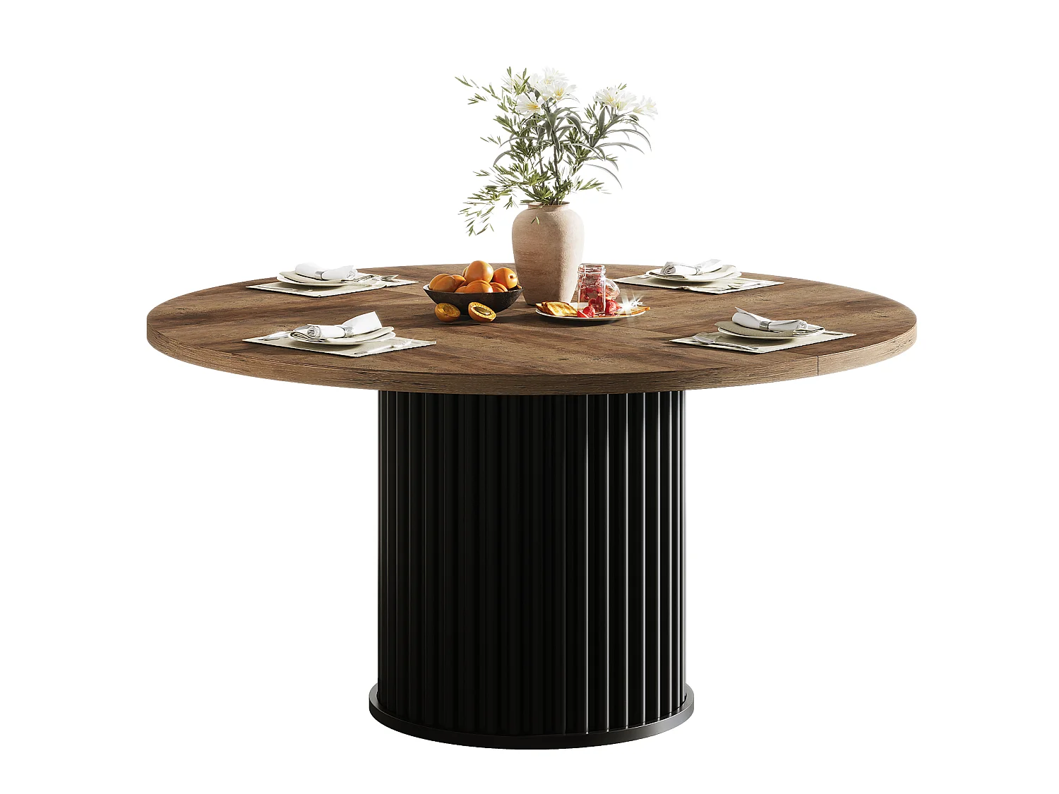 Ronde eettafel voor 4-6 personen, 120 cm, moderne ronde keukentafel met gegroefde ronde voet.
