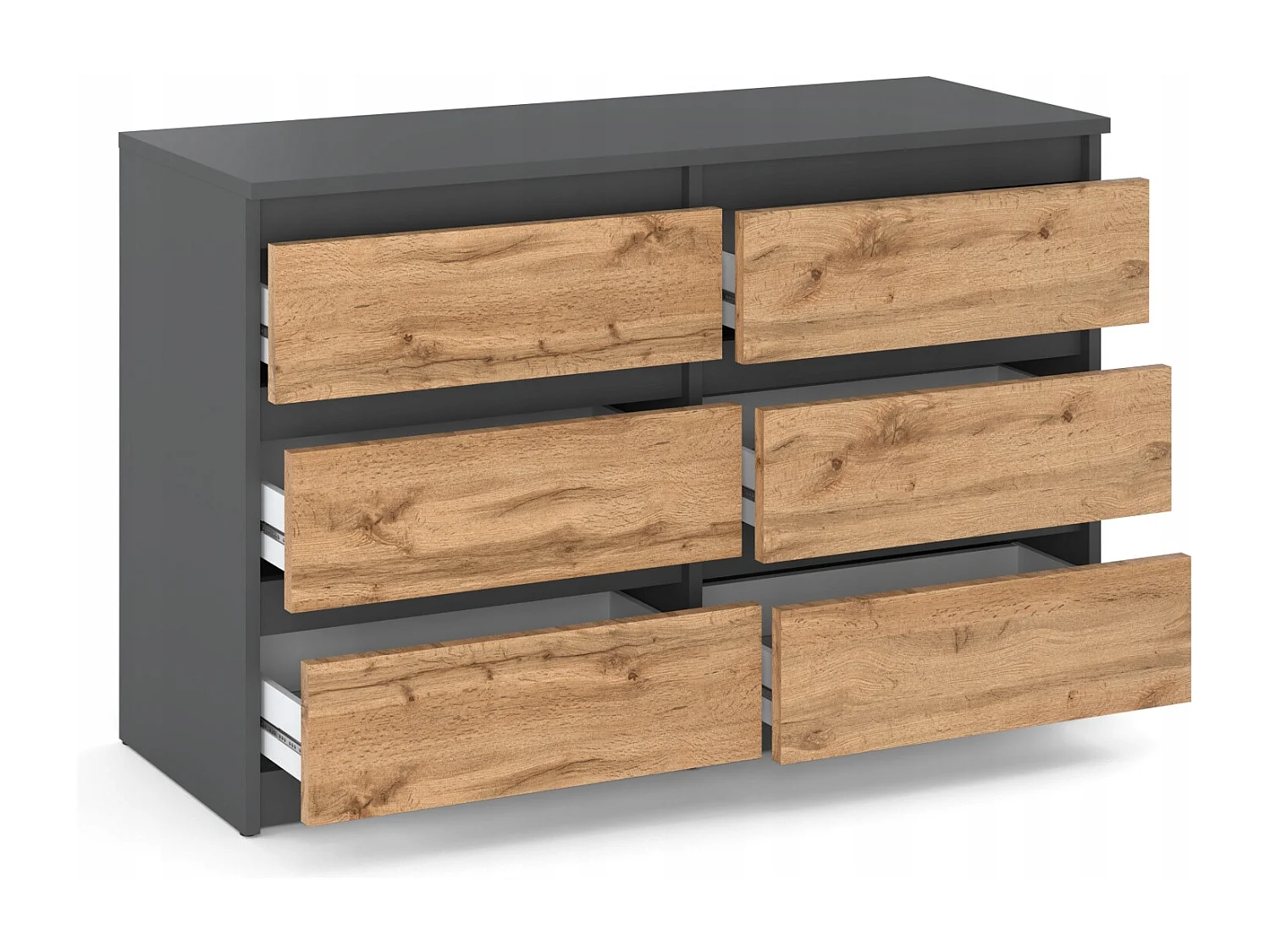 Set de Meuble de Rangement – Armoire 90 cm + Commode 6 Tiroirs 100cm  – Gris+ Chêne Wotan– Moderne et Pratique