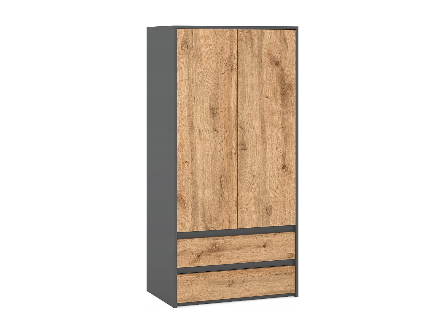 Set de Meuble de Rangement – Armoire 90 cm + Commode 6 Tiroirs 100cm  – Gris+ Chêne Wotan– Moderne et Pratique
