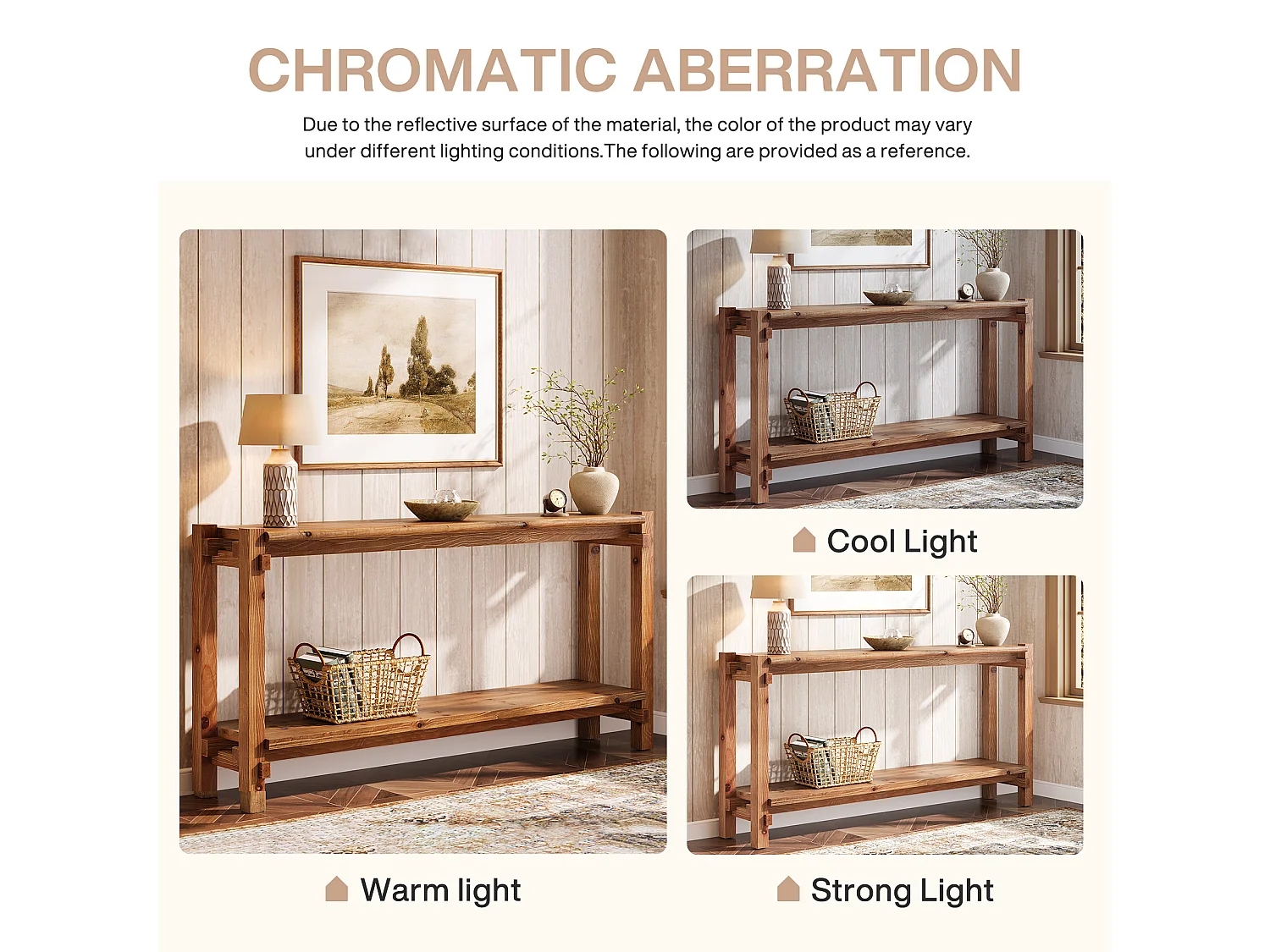 Console en bois massif de 160 cm, table d'entrée de style campagnard à 2 niveaux avec rangement