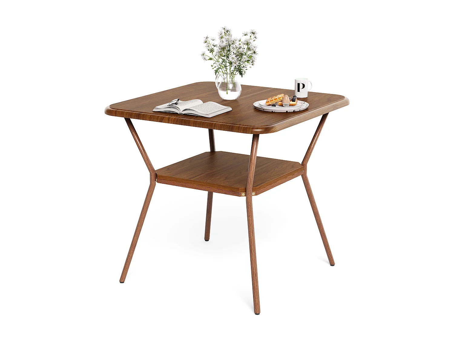 Kwadratowy stół jadalny dla 2-4 osób, 2-poziomowa półka, mały stolik do jadalni, spiżarnia