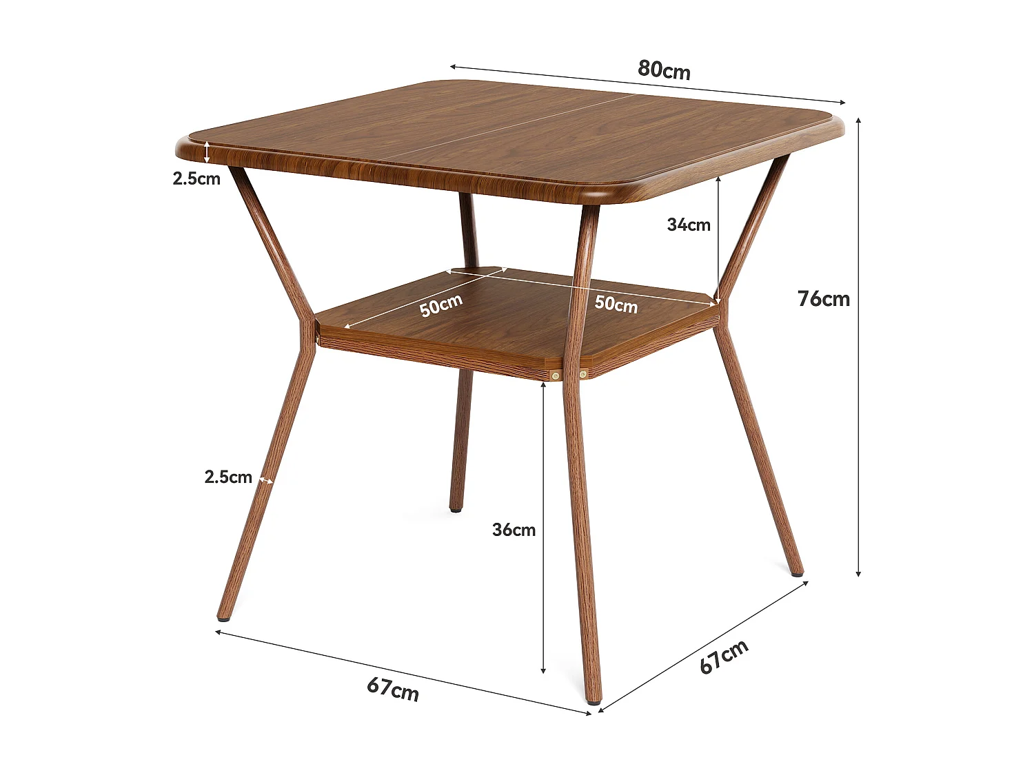 Kwadratowy stół jadalny dla 2-4 osób, 2-poziomowa półka, mały stolik do jadalni, spiżarnia