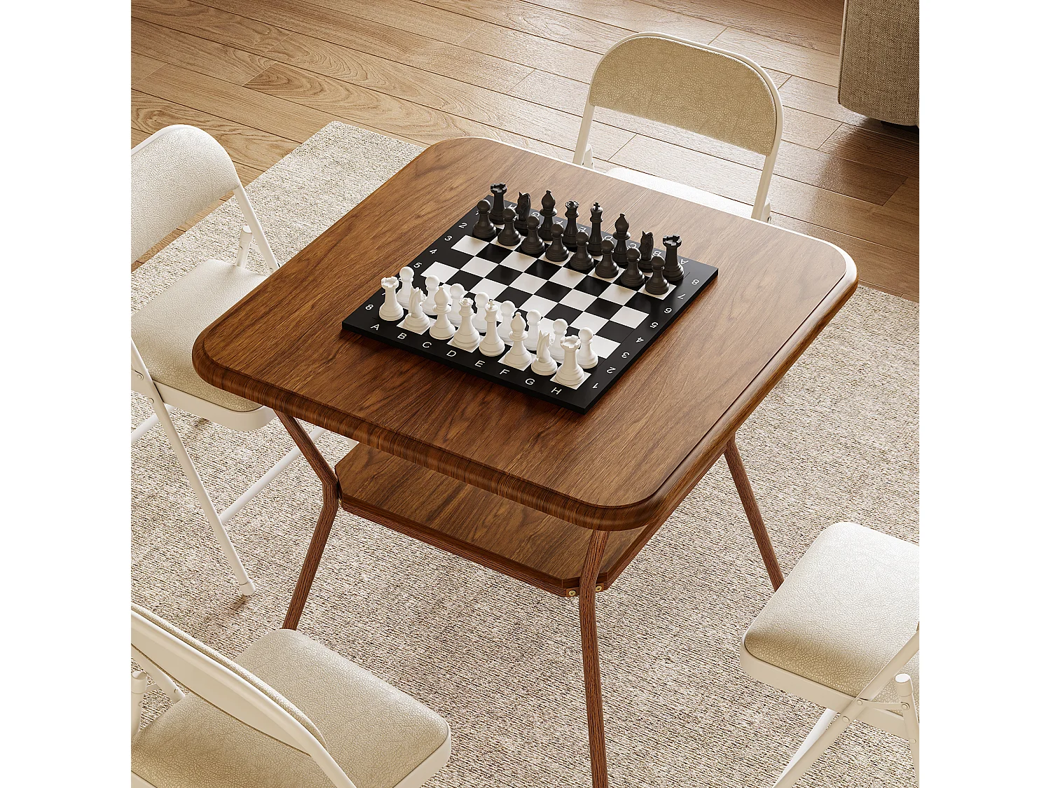 Kwadratowy stół jadalny dla 2-4 osób, 2-poziomowa półka, mały stolik do jadalni, spiżarnia