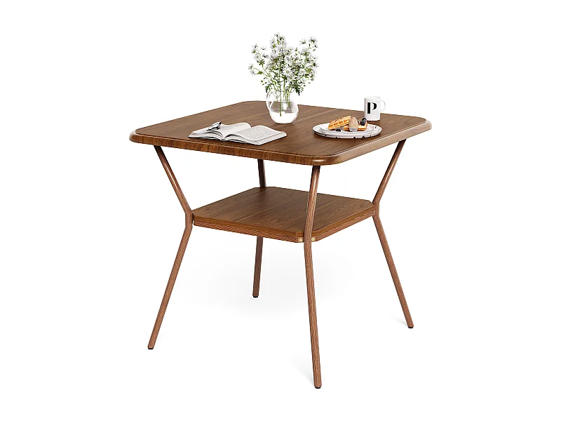 Kwadratowy stół jadalny dla 2-4 osób, 2-poziomowa półka, mały stolik do jadalni, spiżarnia