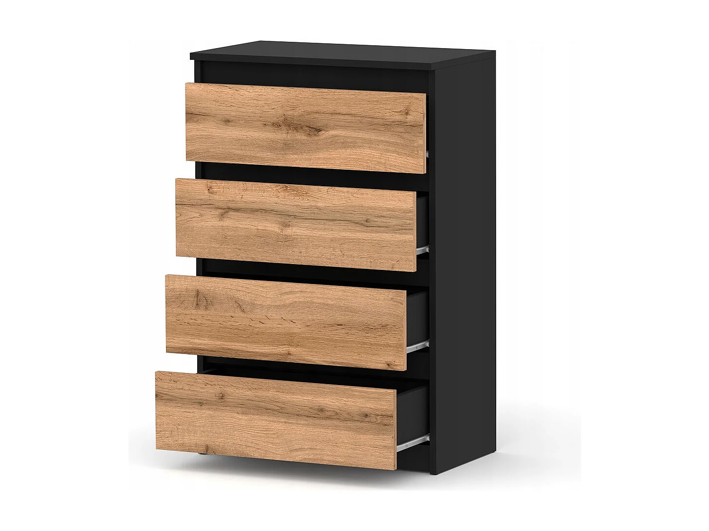 Set de Meuble de Rangement – Armoire 90 cm + Commode 4 Tiroirs 60cm  – Noir + Chêne Wotan– Moderne et Pratique