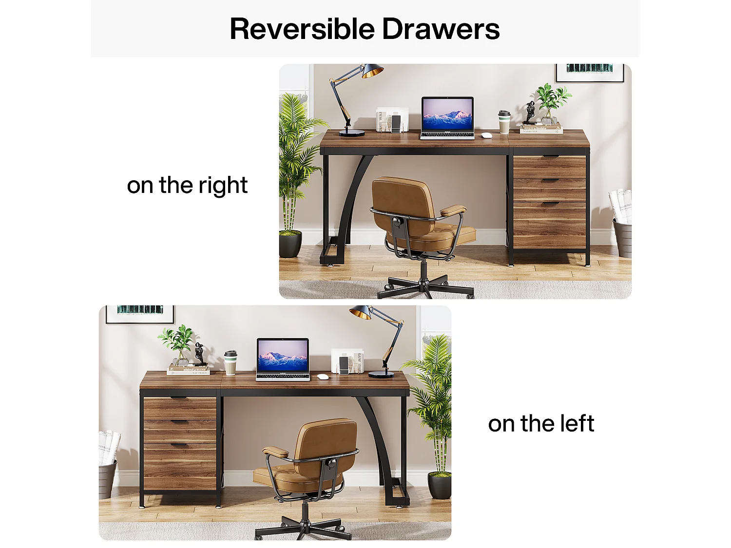 Bureau d'ordinateur à 3 tiroirs, bureau industriel pour PC, table de travail avec rangement pour dossiers