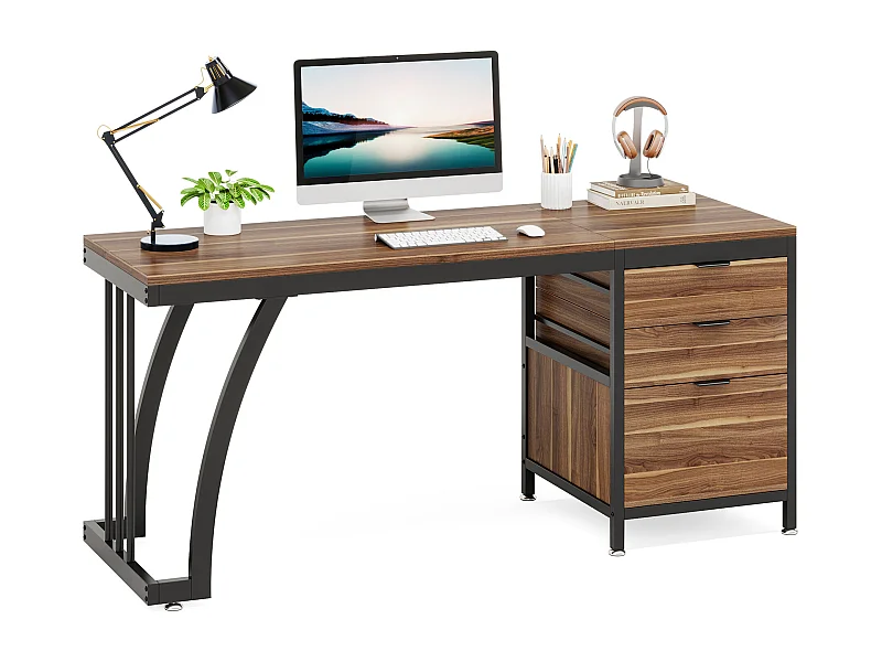 Bureau d'ordinateur à 3 tiroirs, bureau industriel pour PC, table de travail avec rangement pour dossiers