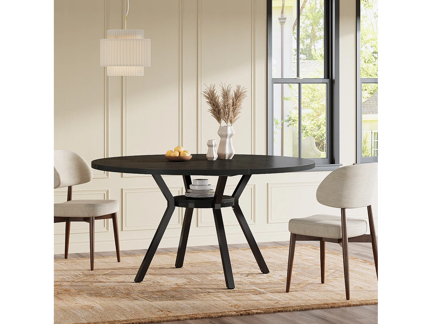 Okrągły stół jadalny dla 4 osób, 120 cm, stół jadalniany w stylu industrialnym z metalową podstawą, stół kuchenny