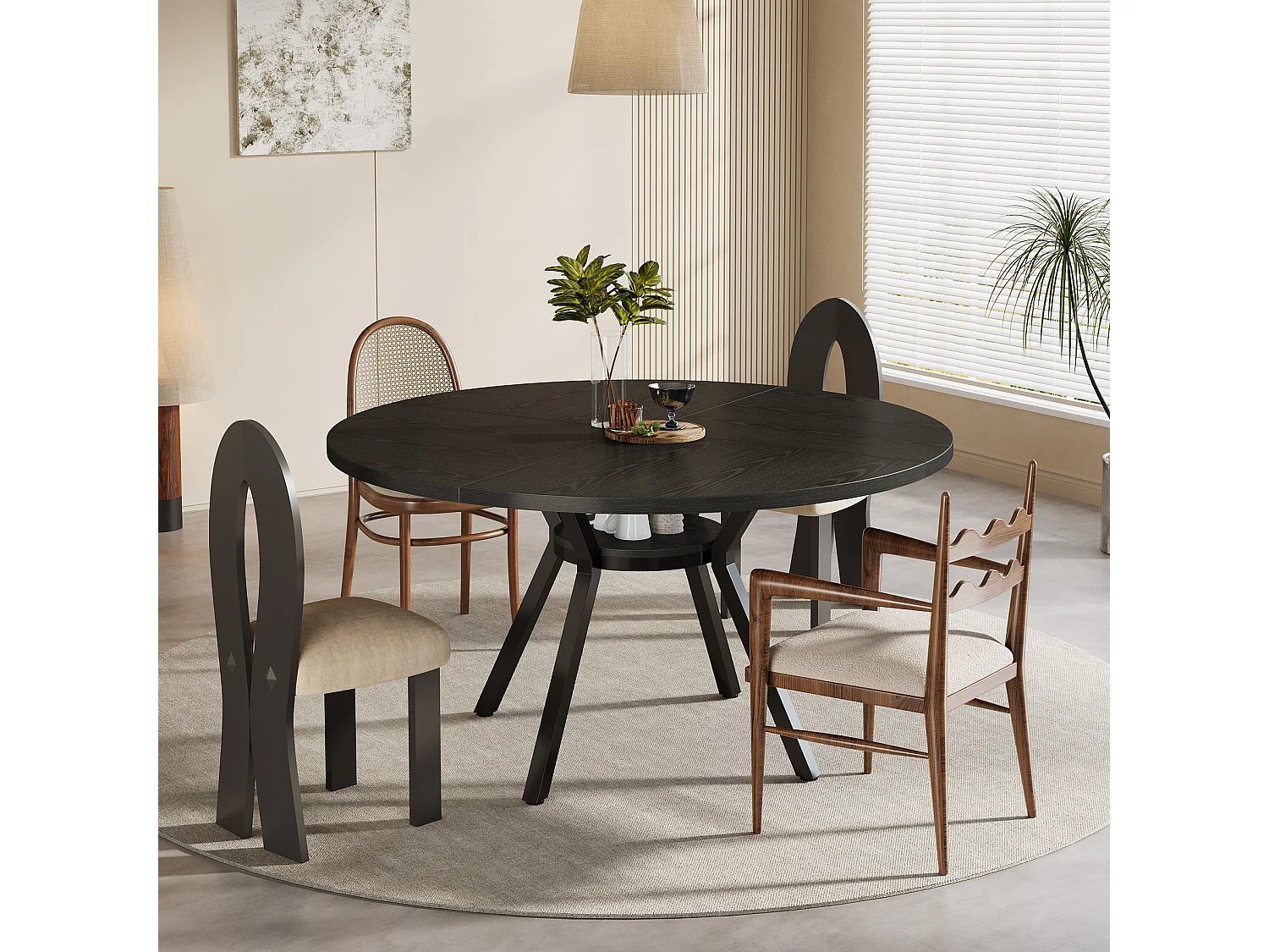 Okrągły stół jadalny dla 4 osób, 120 cm, stół jadalniany w stylu industrialnym z metalową podstawą, stół kuchenny