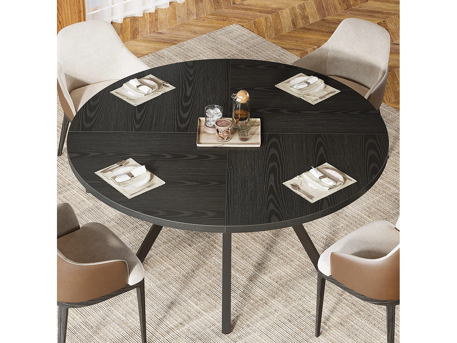 Okrągły stół jadalny dla 4 osób, 120 cm, stół jadalniany w stylu industrialnym z metalową podstawą, stół kuchenny