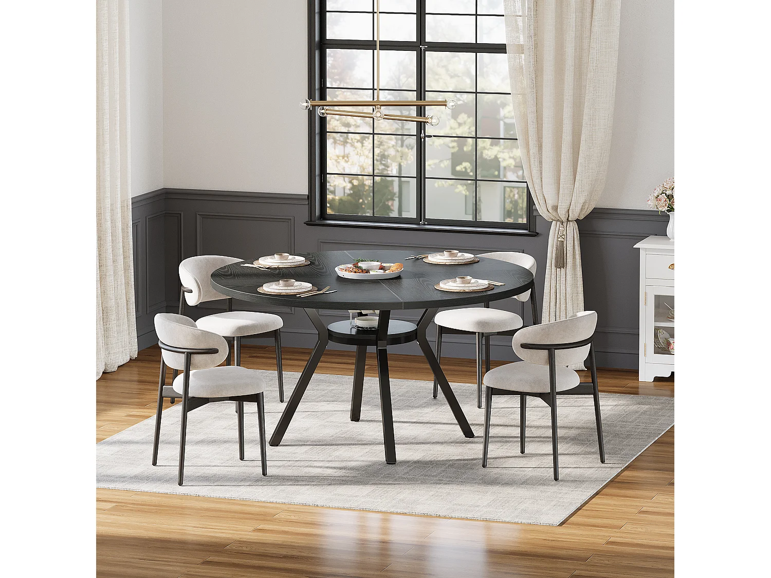 Okrągły stół jadalny dla 4 osób, 120 cm, stół jadalniany w stylu industrialnym z metalową podstawą, stół kuchenny