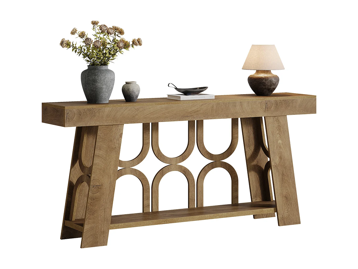 Console étroite de style campagnard avec rangement à 2 niveaux, table d'entrée de 160 cm de long pour canapé ou couloir.