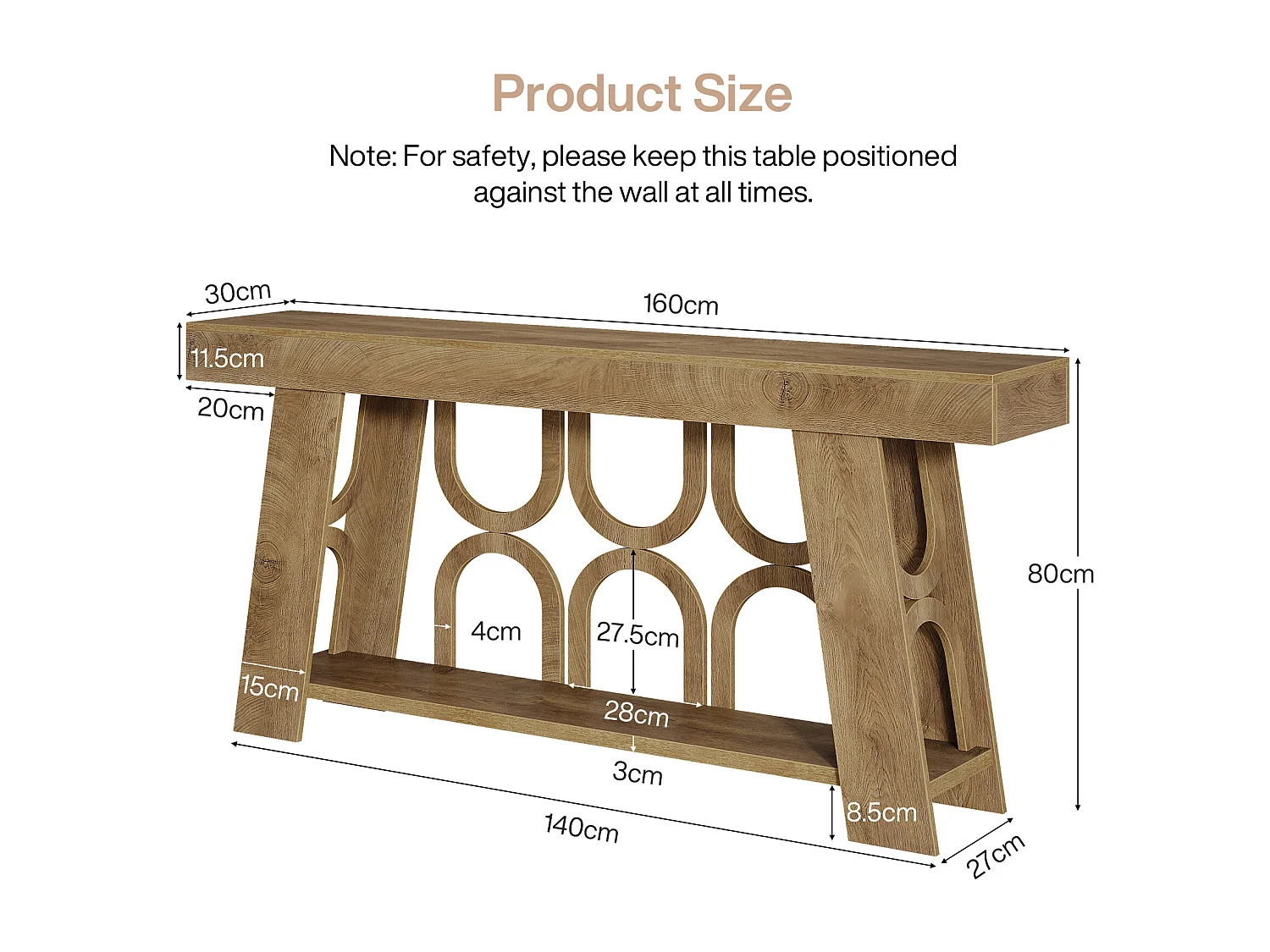 Console étroite de style campagnard avec rangement à 2 niveaux, table d'entrée de 160 cm de long pour canapé ou couloir.