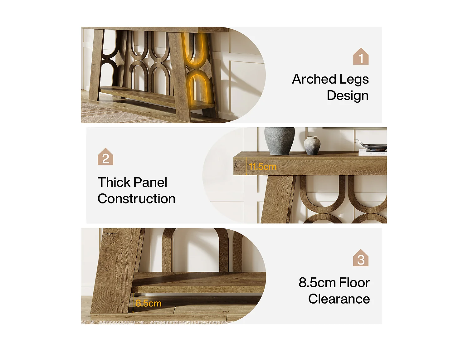 Console étroite de style campagnard avec rangement à 2 niveaux, table d'entrée de 160 cm de long pour canapé ou couloir.