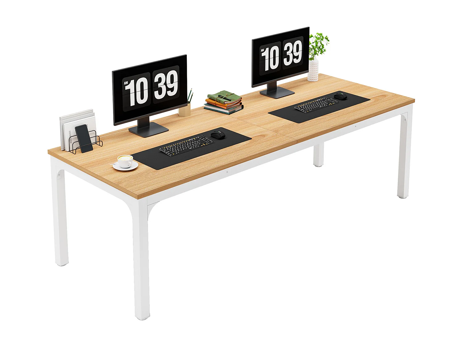 Bureau pour 2 personnes, bureau d'ordinateur extra long de 200 cm, poste de travail double pour bureau à domicile