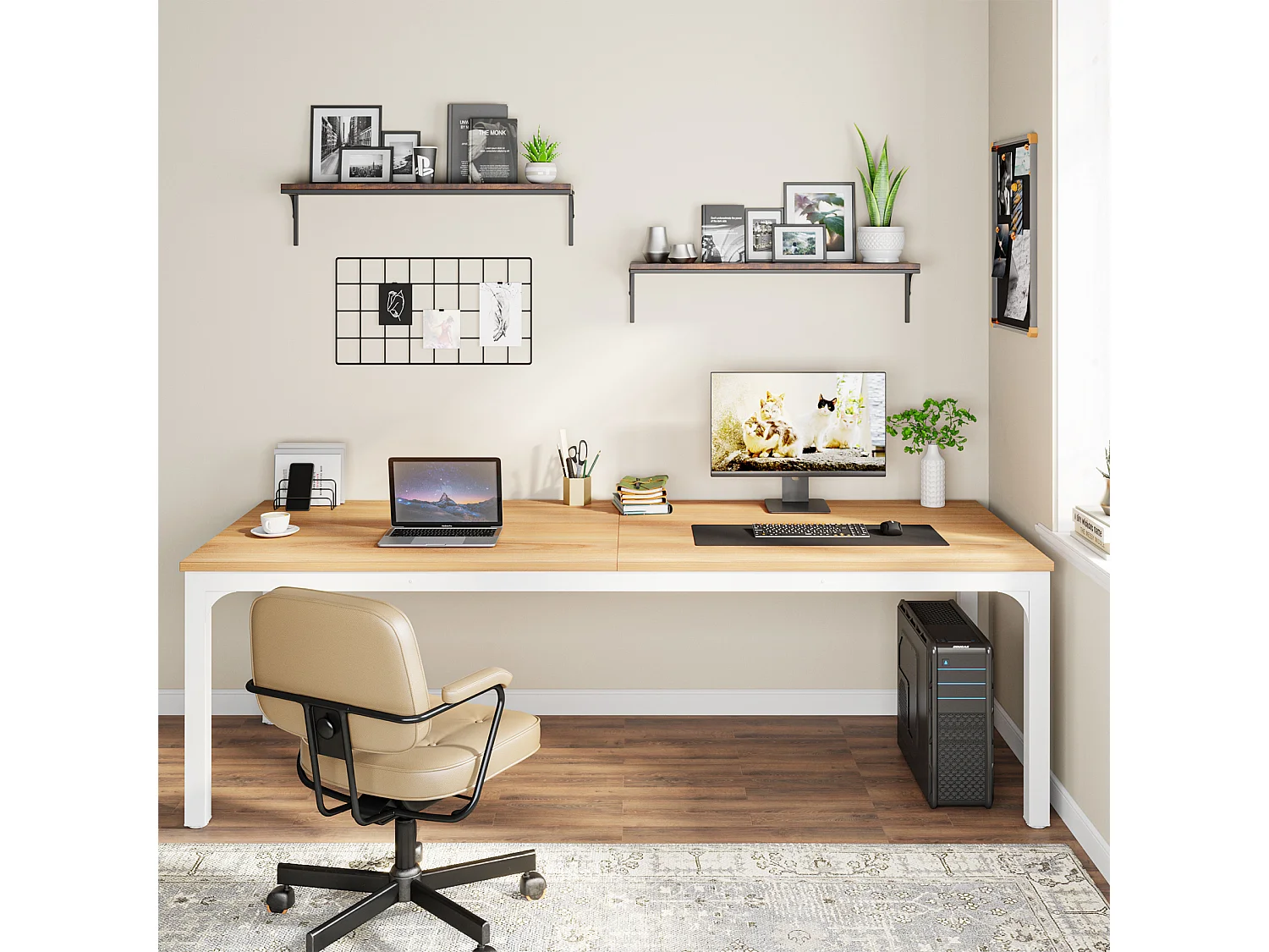 Bureau pour 2 personnes, bureau d'ordinateur extra long de 200 cm, poste de travail double pour bureau à domicile