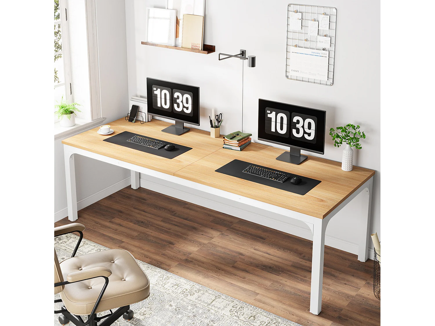 Bureau pour 2 personnes, bureau d'ordinateur extra long de 200 cm, poste de travail double pour bureau à domicile