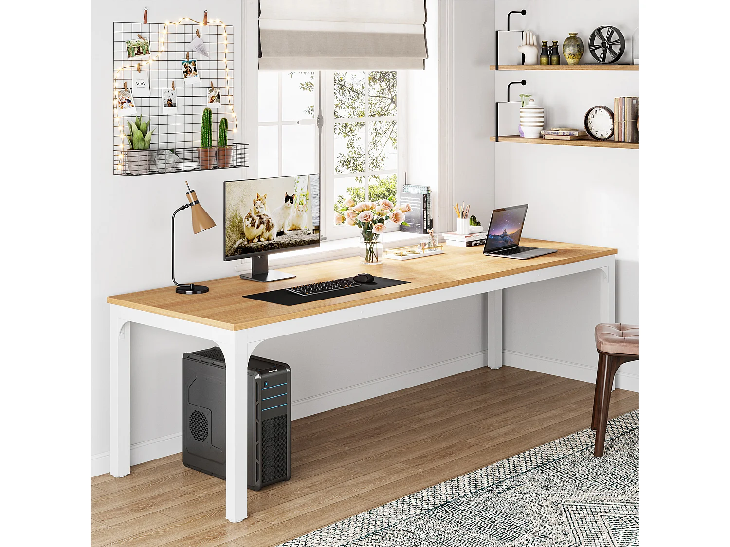 Bureau pour 2 personnes, bureau d'ordinateur extra long de 200 cm, poste de travail double pour bureau à domicile