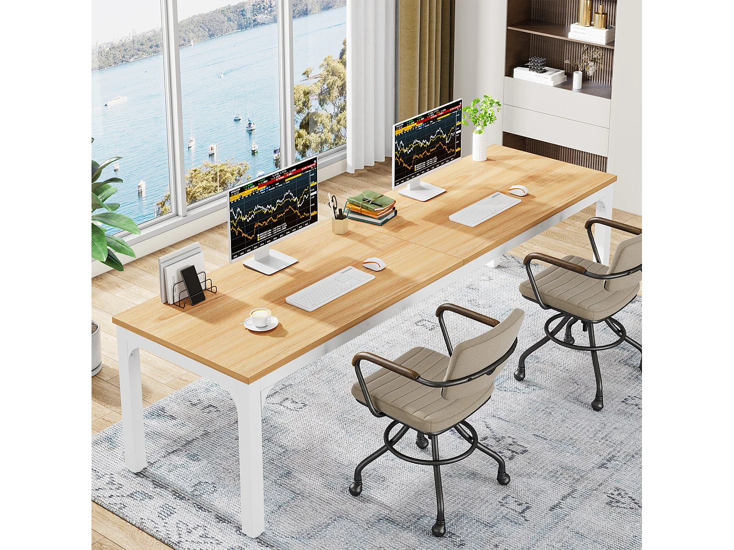 Bureau pour 2 personnes, bureau d'ordinateur extra long de 200 cm, poste de travail double pour bureau à domicile