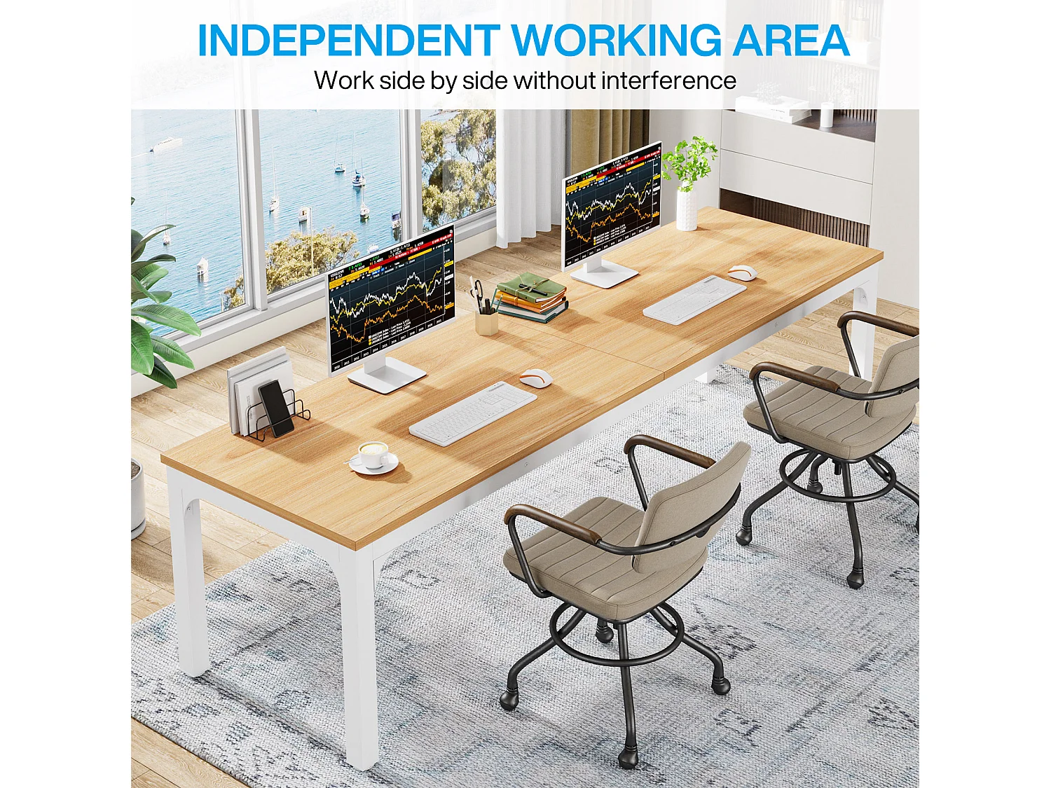 Bureau pour 2 personnes, bureau d'ordinateur extra long de 200 cm, poste de travail double pour bureau à domicile