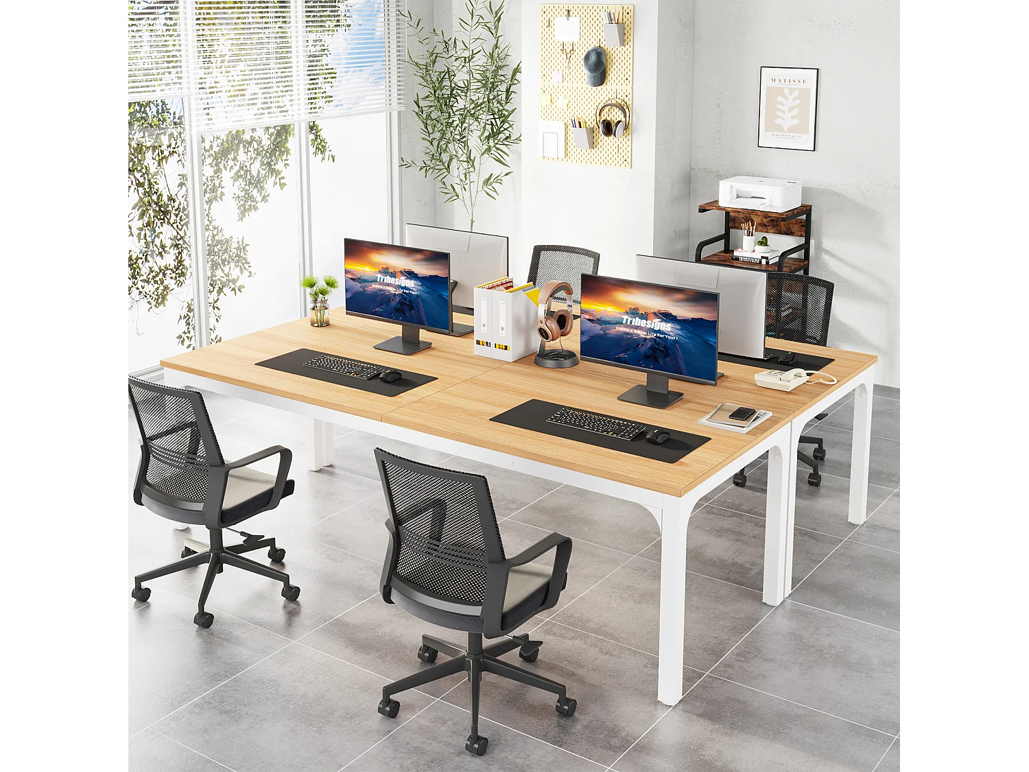 Bureau pour 2 personnes, bureau d'ordinateur extra long de 200 cm, poste de travail double pour bureau à domicile