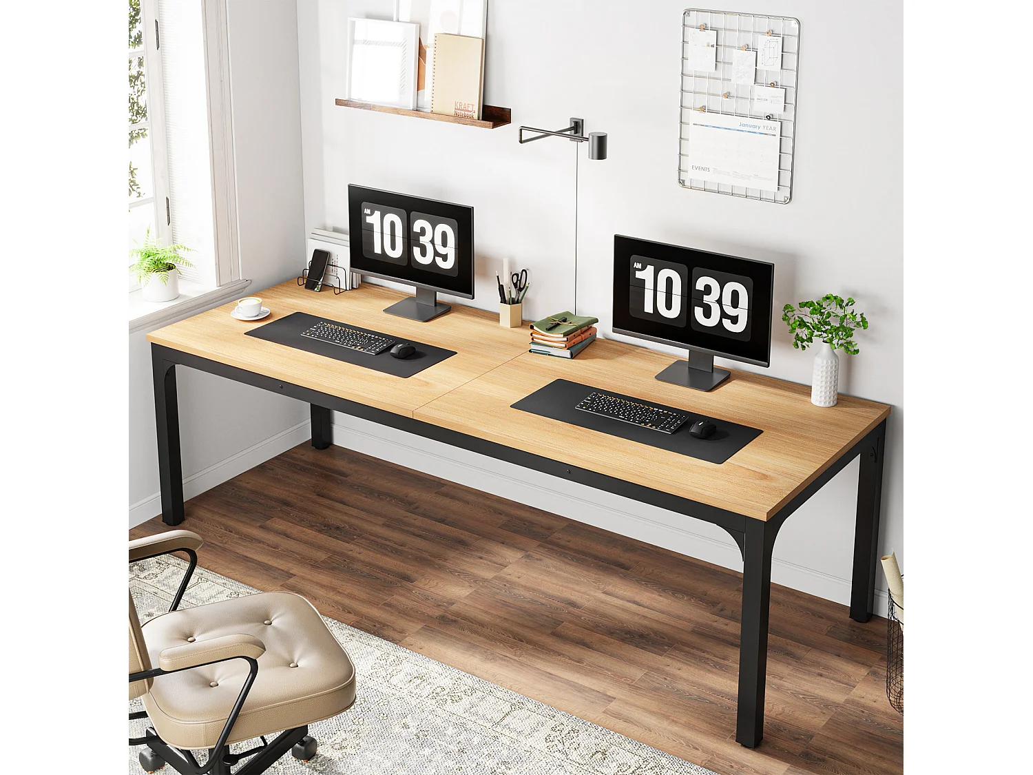 Biurko do domowego biura dla 2 osób, biurko komputerowe o długości 200 cm, podwójne stanowisko pracy do domowego biura