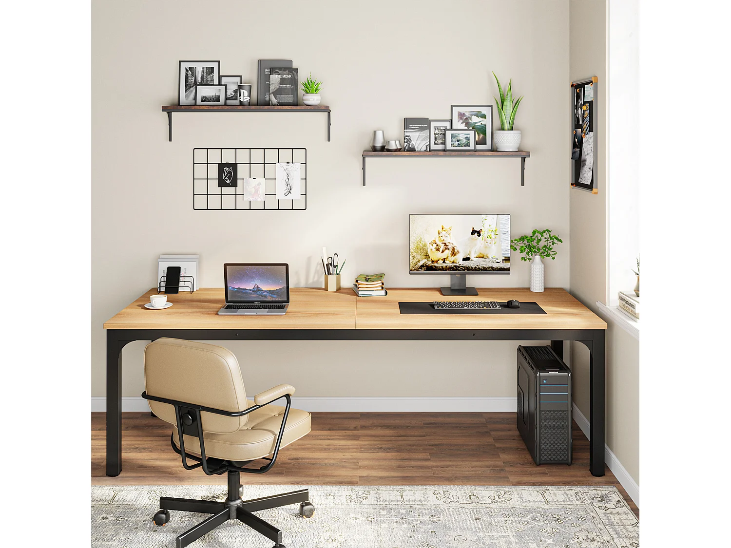 Biurko do domowego biura dla 2 osób, biurko komputerowe o długości 200 cm, podwójne stanowisko pracy do domowego biura