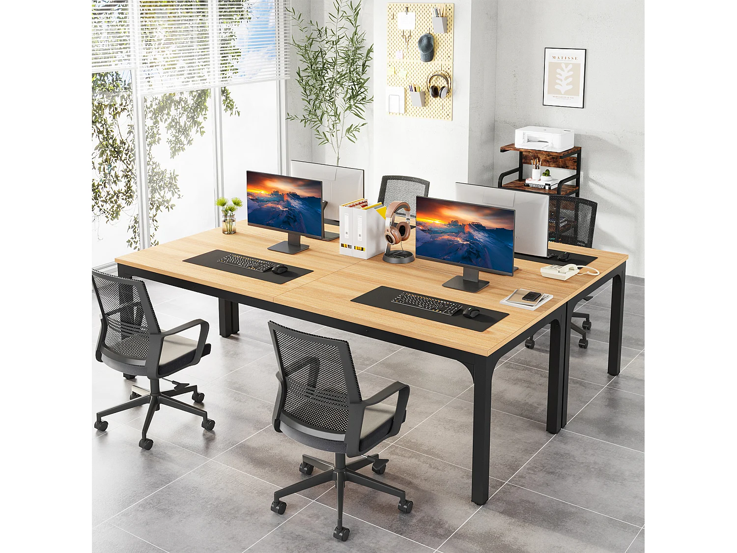 Biurko do domowego biura dla 2 osób, biurko komputerowe o długości 200 cm, podwójne stanowisko pracy do domowego biura