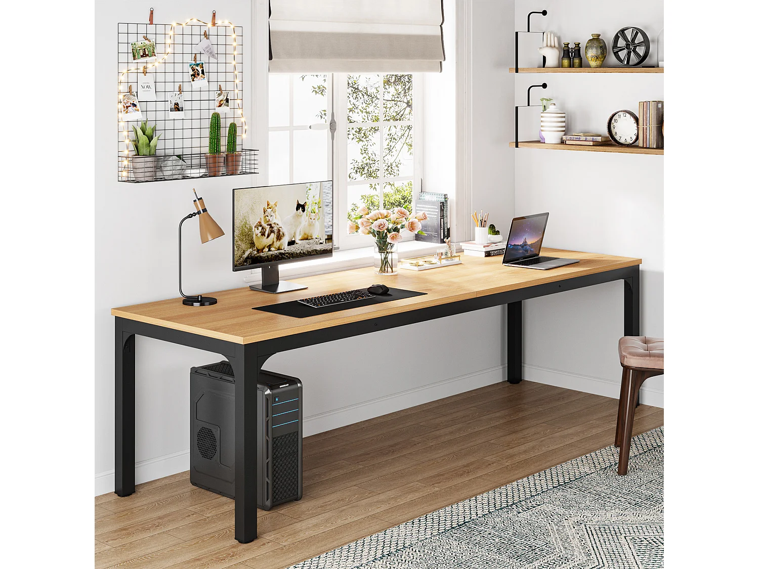 Biurko do domowego biura dla 2 osób, biurko komputerowe o długości 200 cm, podwójne stanowisko pracy do domowego biura