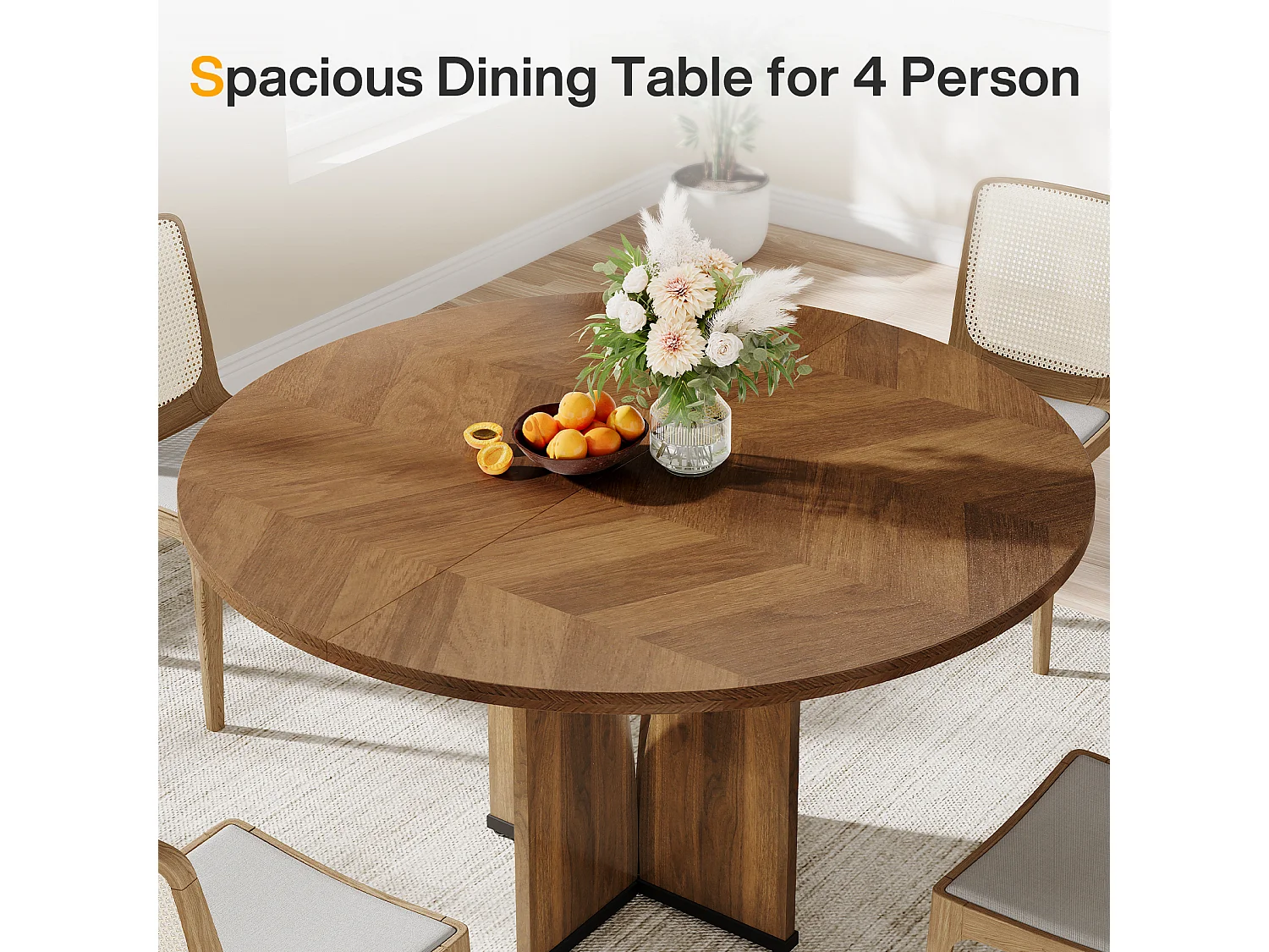 Table de salle à manger ronde pour 4 personnes, table de cuisine rustique avec pied central stable en forme de X