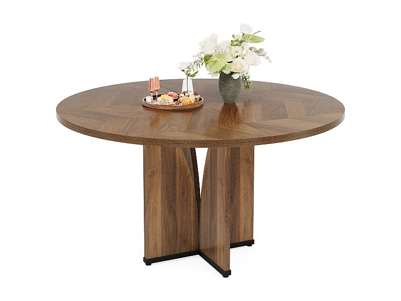 Table de salle à manger ronde pour 4 personnes, table de cuisine rustique avec pied central stable en forme de X