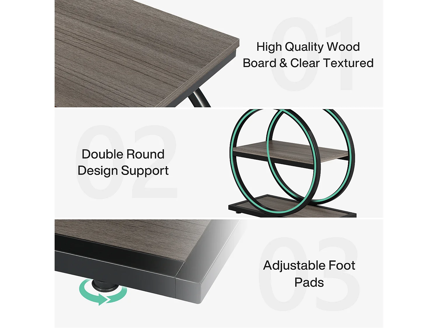 Bijzettafel, smalle bijzettafel met 3 opbergplanken, grijze bijzettafel met zwart metalen frame