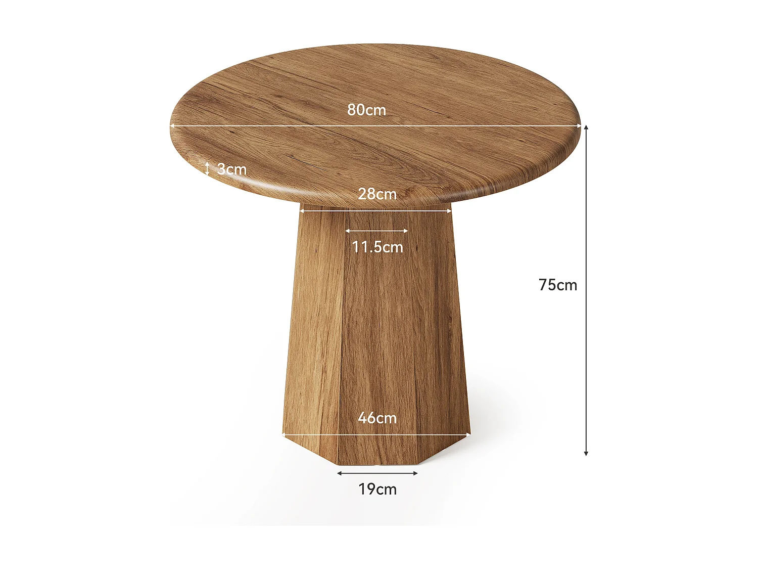 Petite table ronde pour 2 à 4 personnes, table de cuisine de 80 cm avec piètement octogonal pour salle à manger