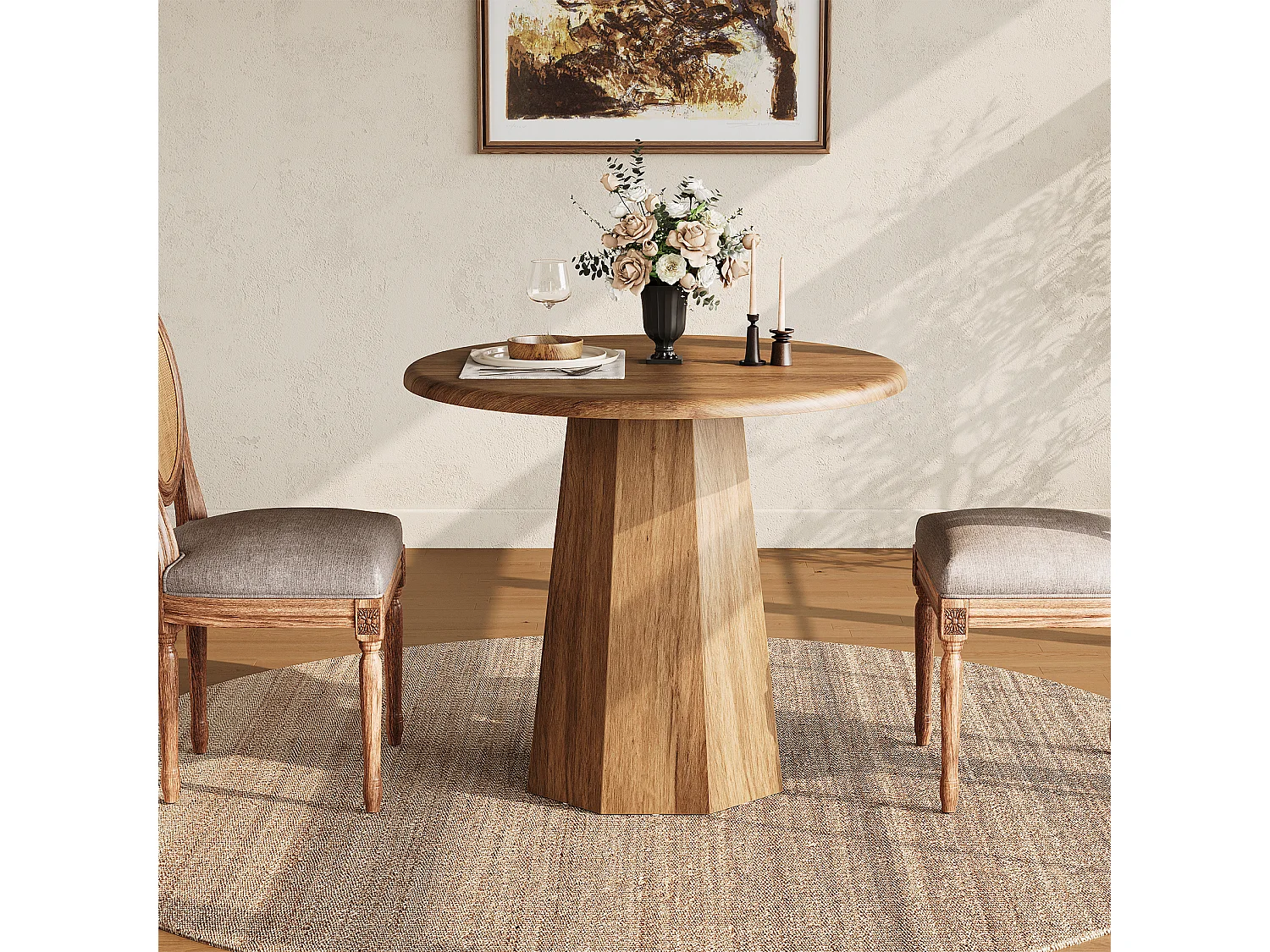 Petite table ronde pour 2 à 4 personnes, table de cuisine de 80 cm avec piètement octogonal pour salle à manger