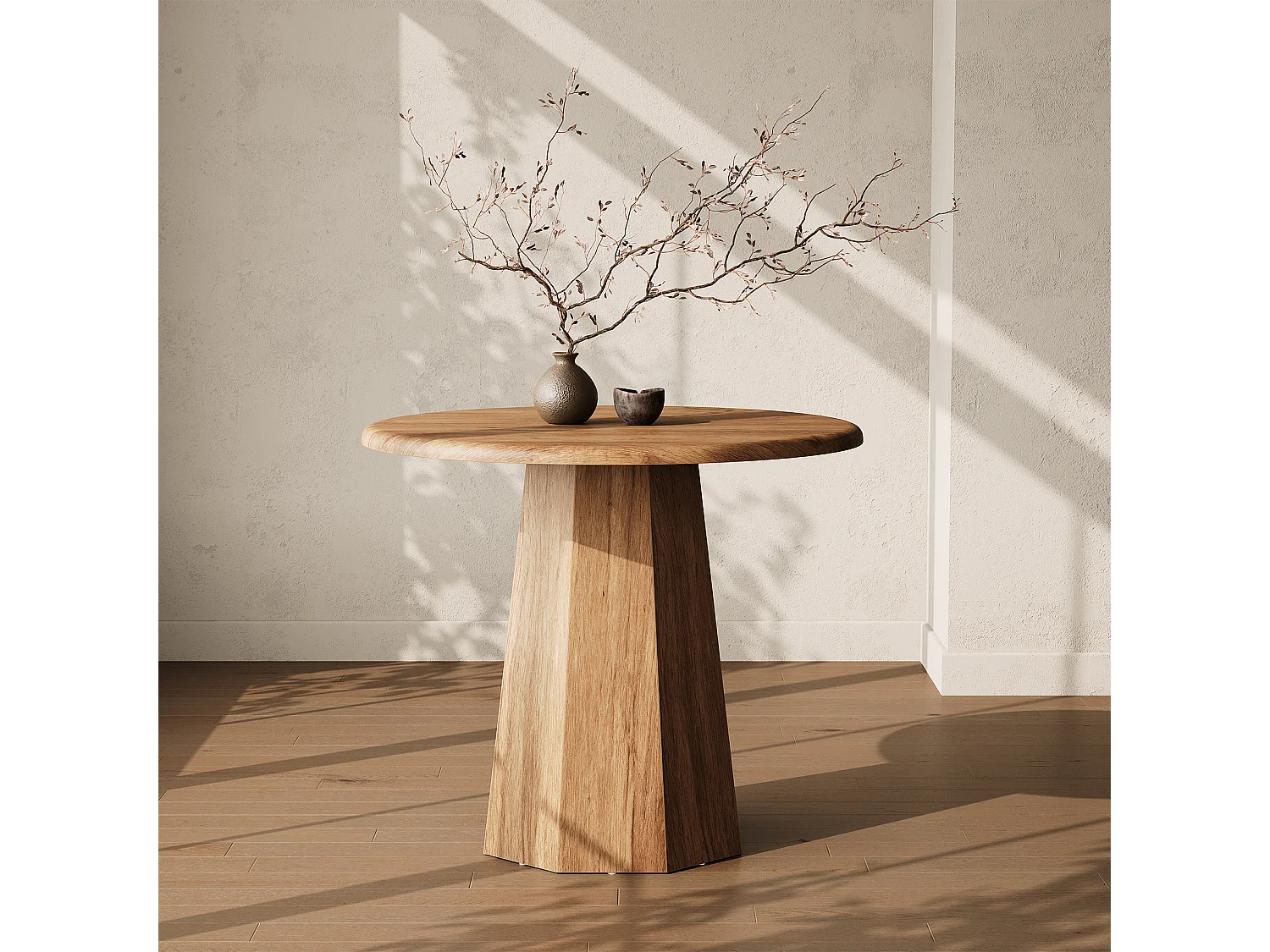 Petite table ronde pour 2 à 4 personnes, table de cuisine de 80 cm avec piètement octogonal pour salle à manger