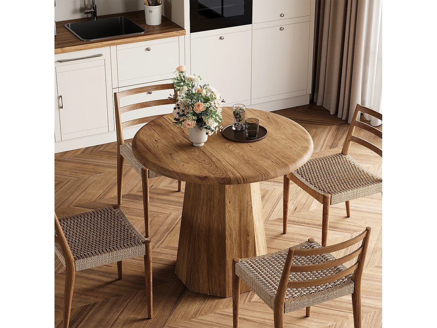 Petite table ronde pour 2 à 4 personnes, table de cuisine de 80 cm avec piètement octogonal pour salle à manger
