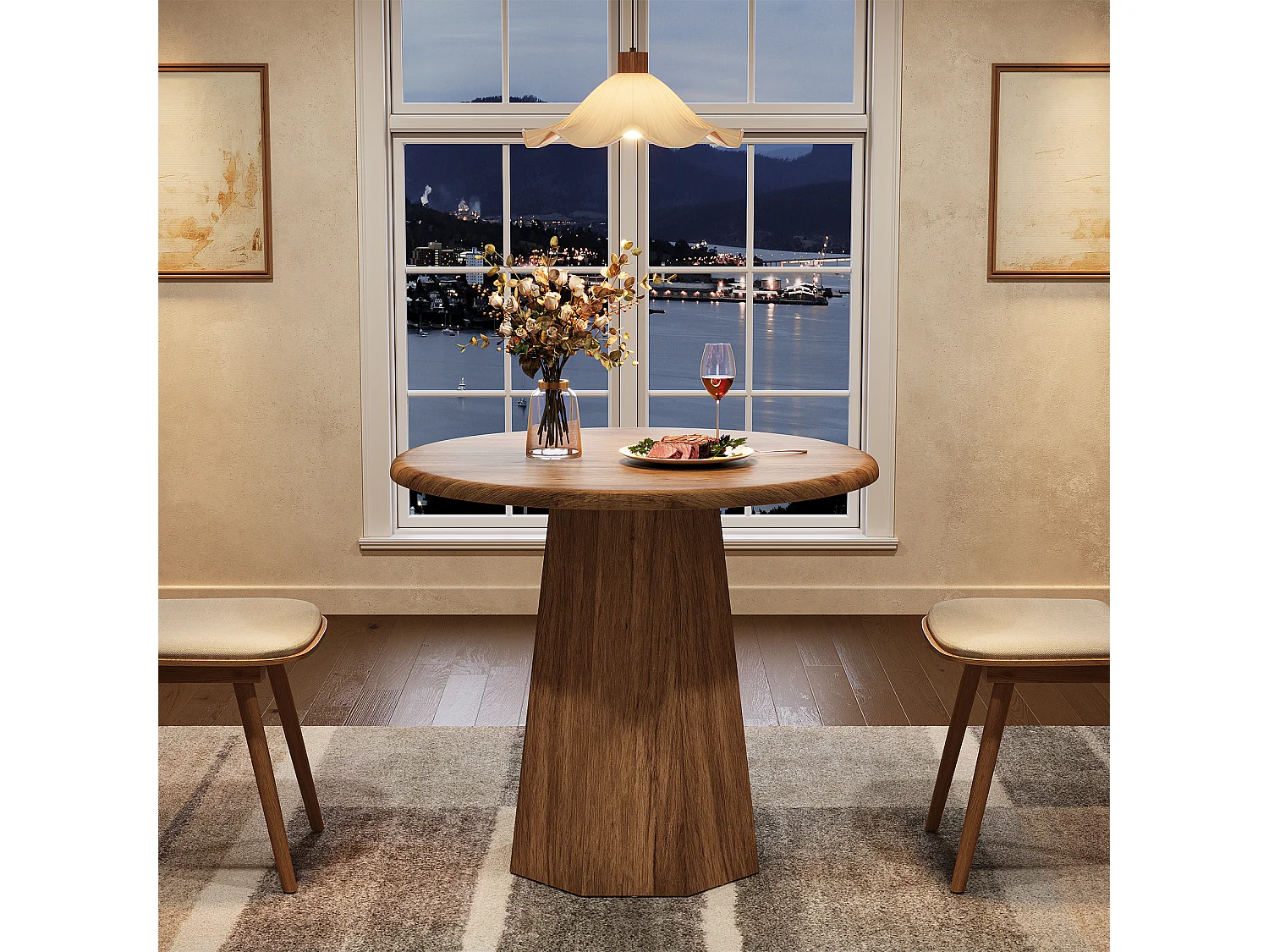 Petite table ronde pour 2 à 4 personnes, table de cuisine de 80 cm avec piètement octogonal pour salle à manger