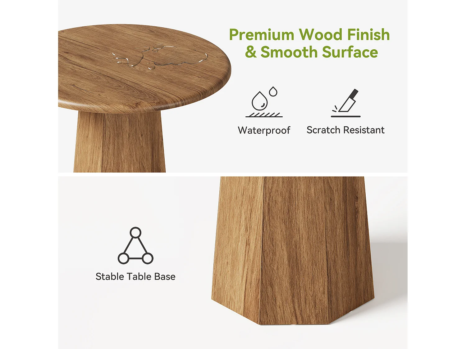 Petite table ronde pour 2 à 4 personnes, table de cuisine de 80 cm avec piètement octogonal pour salle à manger