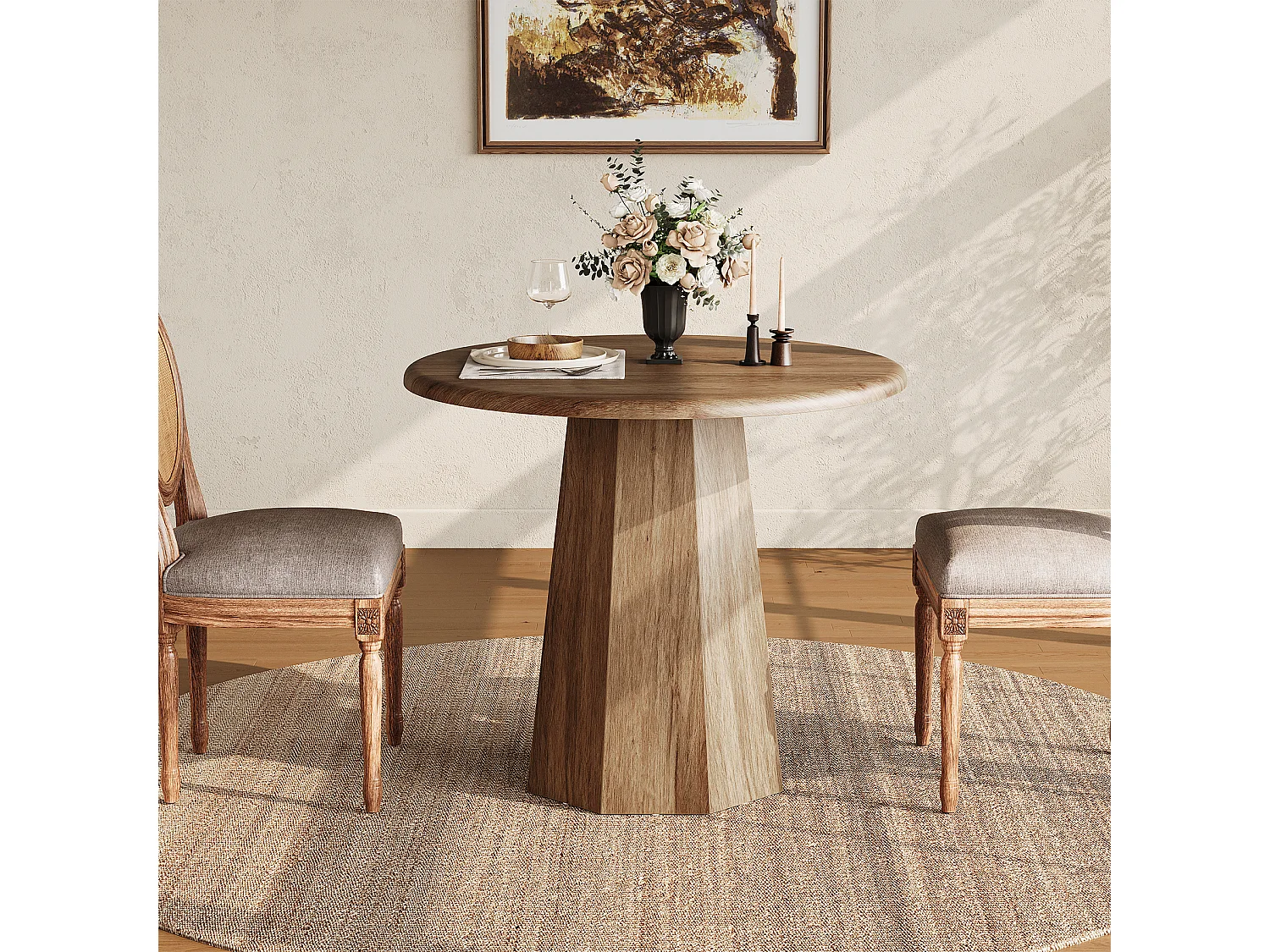 Petite table ronde pour 2 à 4 personnes, table de cuisine de 80 cm avec piètement octogonal pour salle à manger