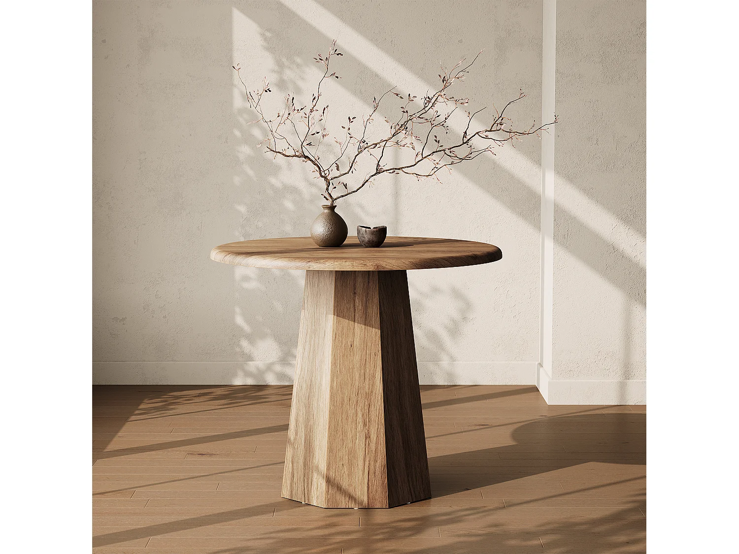 Petite table ronde pour 2 à 4 personnes, table de cuisine de 80 cm avec piètement octogonal pour salle à manger